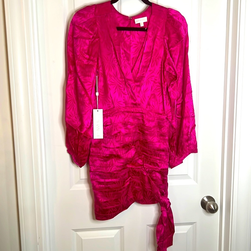 Ronny Kobo Collection Pink Ruched Wrap Mini Dress